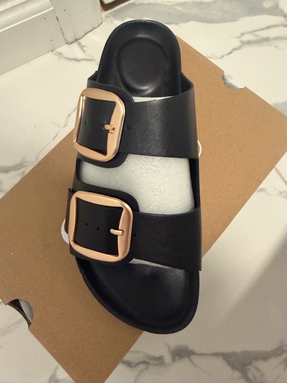 SUFU Black Sandal With Gold Colored Buckles